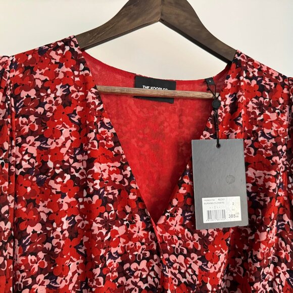 THE KOOPLES FLOWING RED DRESS WITH FLORAL MOTIF SIZE 2 EU OR SIZE 6/8 US - Picture 8 of 8